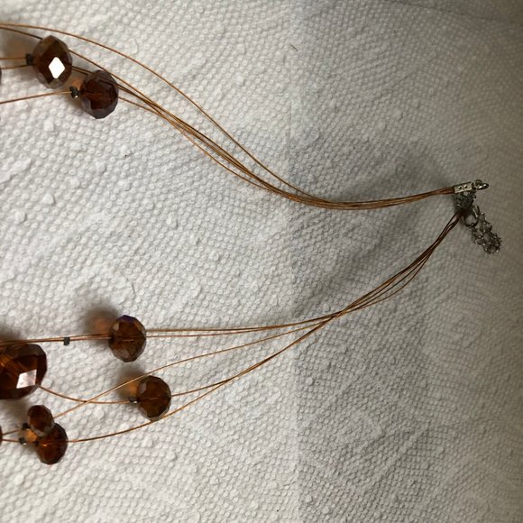 five strands beaded necklace brown beads 18" - Picture 6 of 7